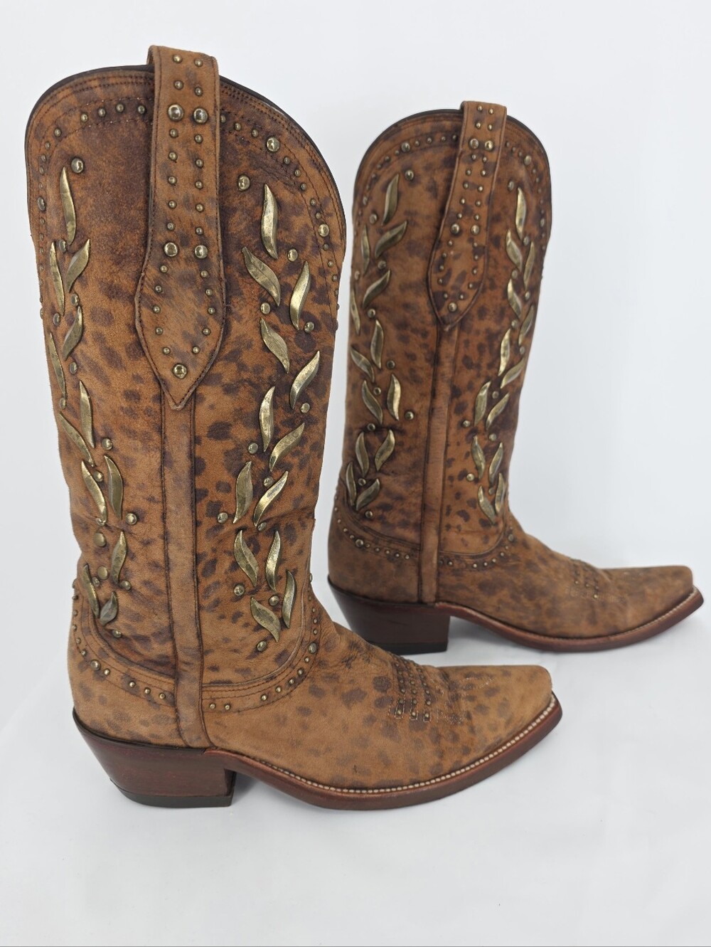 Lucchese Reese M4622 Womens 7B Cheetah Calf Leather Studded Cowboy Boots
